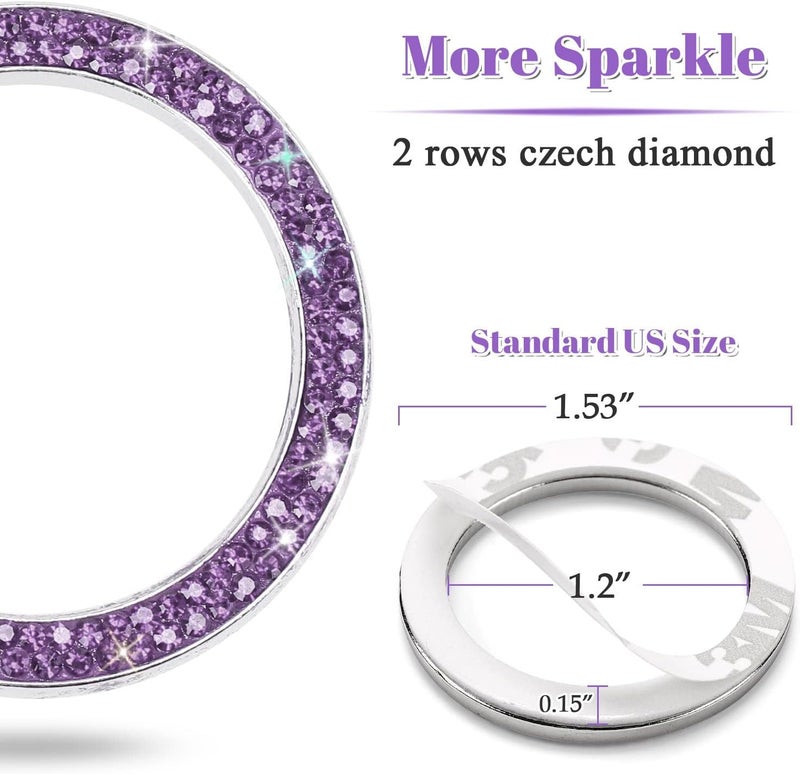 ToBeQueen Purple Car Push Start Button Cover Ring Emblem Sticker, Interior Crystal Diamond Rhinestone Engine Start Stop Ring Decoration, Violet Bling Car Accessories for Women, Purple - Image 4